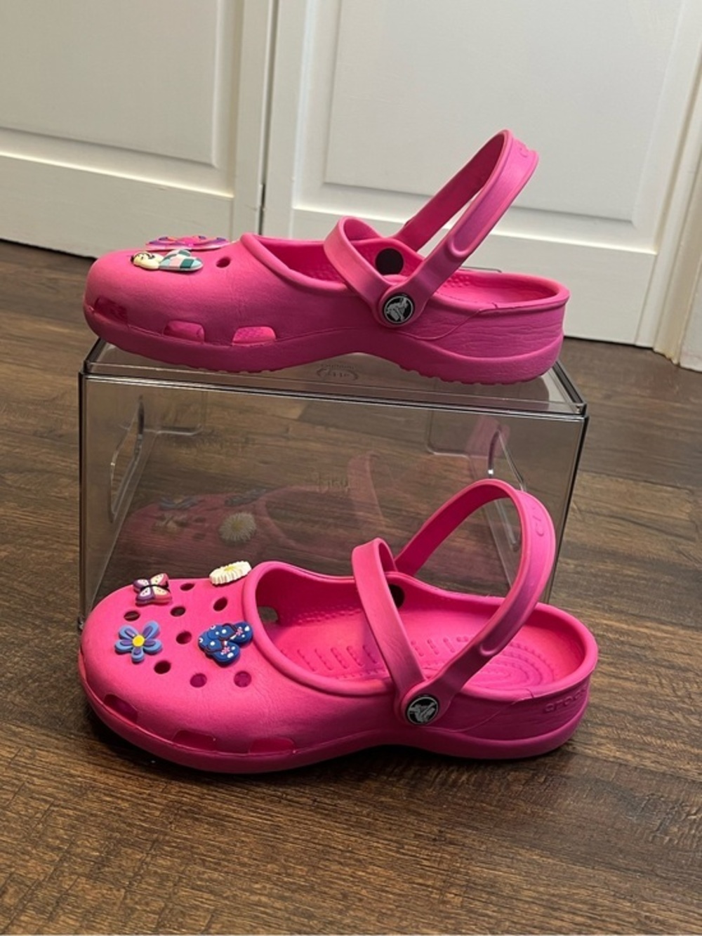 Crocs Karin Clogs Mary Jane Style With Jibbitz Charms Pink Size Women’s 7